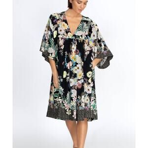 JOHNNY WAS Mila Easy Cover Up Dress Black Floral Medium